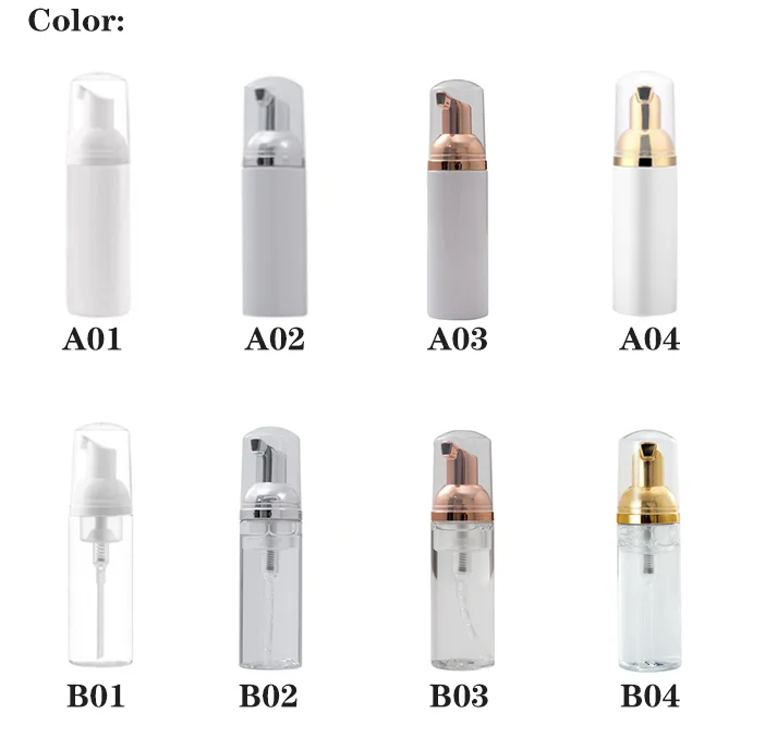 50ml/60ml plastic foam pump bottle refillable empty cosmetic container cleanser soap shampoo foaming bottles