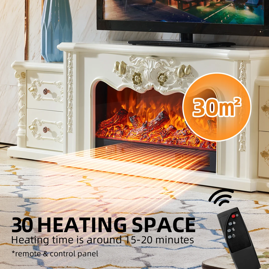 French Style Wood Furniture Wooden Indoor Used Electric Fireplace Mantel Freestanding Tv Cabinet Fireplace Tv Unit