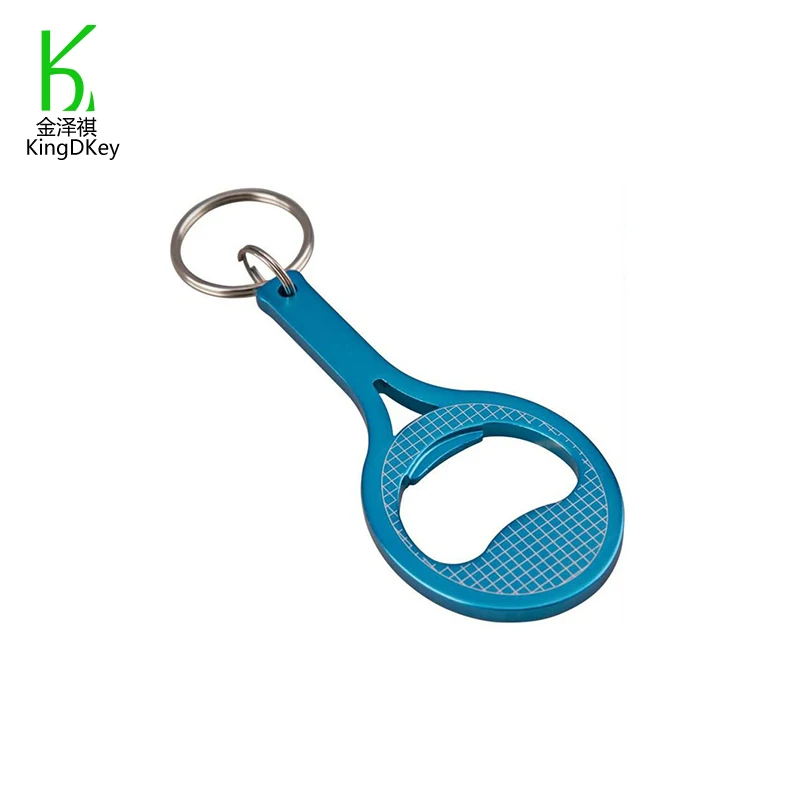 Custom logo print Aluminium alloytennis racket shape design bottle opener keychain or key ring for promotional gifts