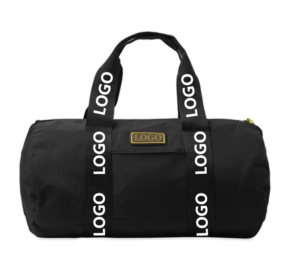 
Custom Rubber Logo Folding Black Oxford Large Duffel Bag Capacity Nylon Sports Duffel Custom Gym Bag 