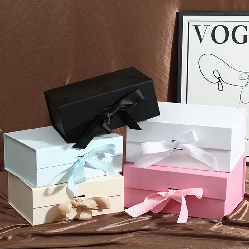 Wholesale Luxury Bespoke Custom Logo Rigid Cardboard Magnetic Paper Gift Folding Boxes With Ribbon Closure For Wedding Dress