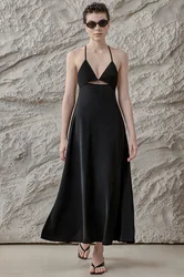 Wholesale clothes 2022 latest designs fashionable summer ladies sexy deep v neck hollow out waist a-line maxi casual dress