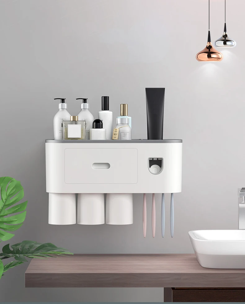 Mount Wall Toothpaste Dispenser And Brush Holder Family Electric Toothpaste Holder Squeeze Toothpaste Holder