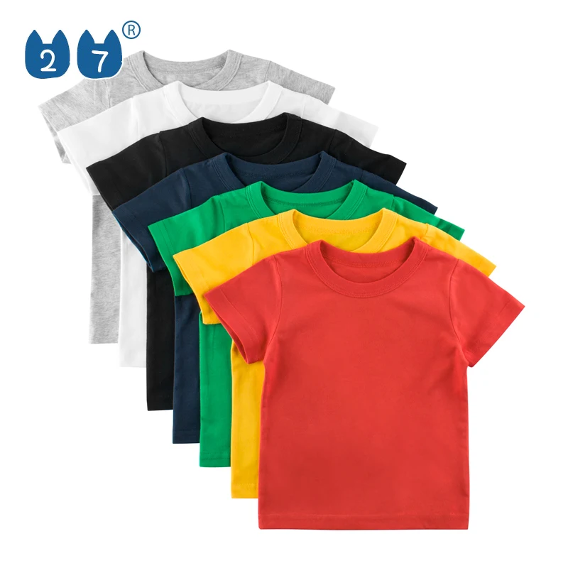 Custom Printing Solid Color Unisex Kids Top Clothes Cotton Comfortable Girls Boys Short Sleeve T Shirt