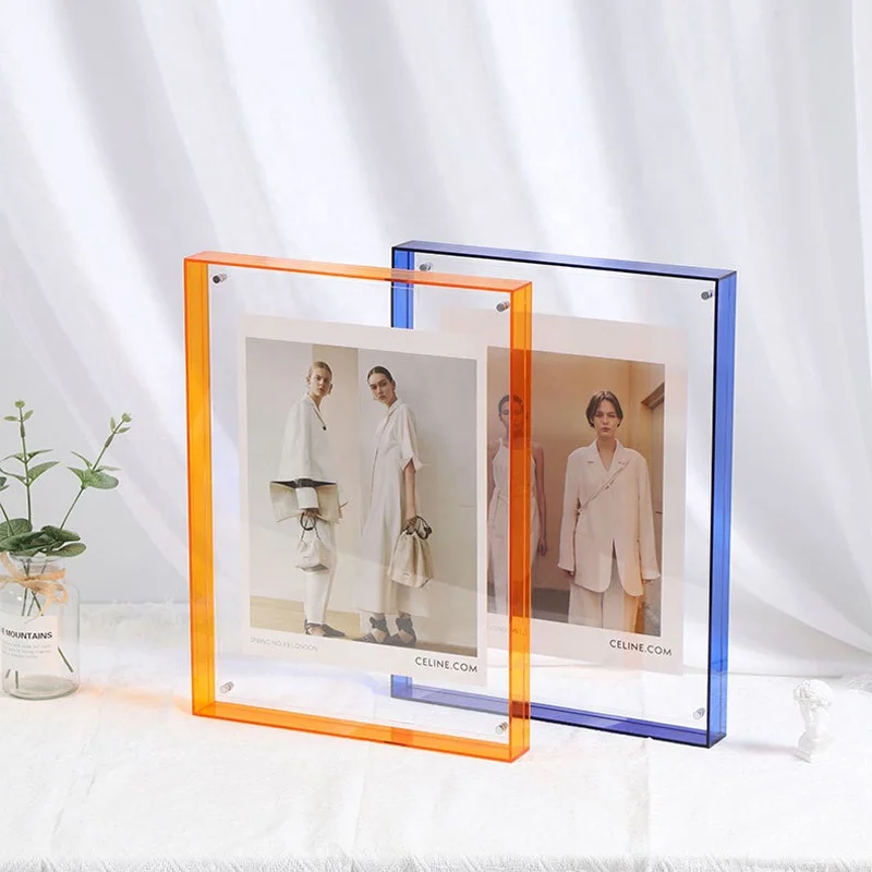 2024 New Style Various Size Acrylic Block Photo Frame Desktop Floating Acrylic Picture Frame Magnetic Neon Acrylic Photo Frame