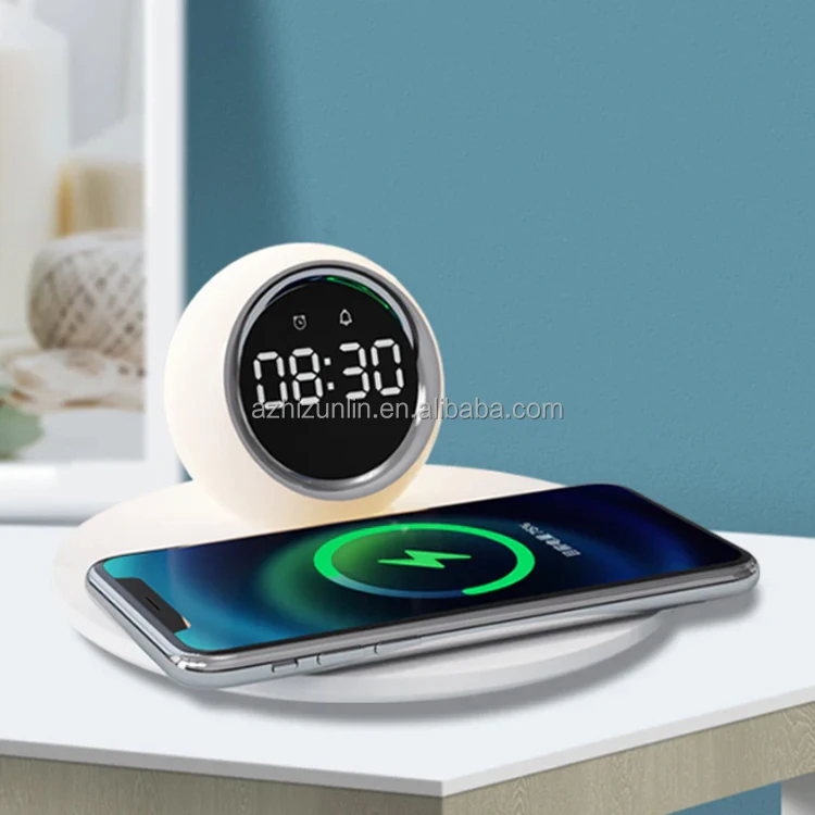 Новый Креативный светодиодный Bluetooth динамик сигнализация 3 в 1 Беспроводные часы 15 Вт Беспроводная зарядка с ночным светом