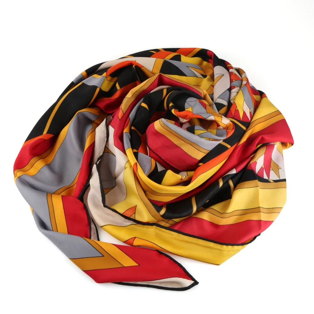 Paisley Floral OEM Fashion Custom Satin Scarf Handmade Rolled Edge Silk Scarf