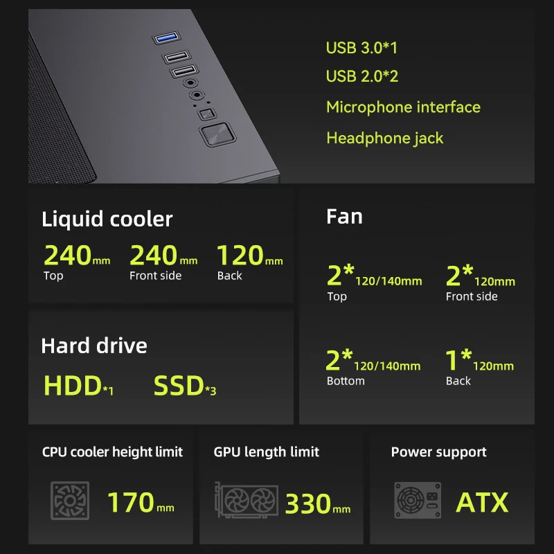 SNOWMAN Newly Designed PC Cabinet OEM Mid-Tower M-ATX/Mini-ITX Gaming Computer Cases support to 240 water cooling computer case