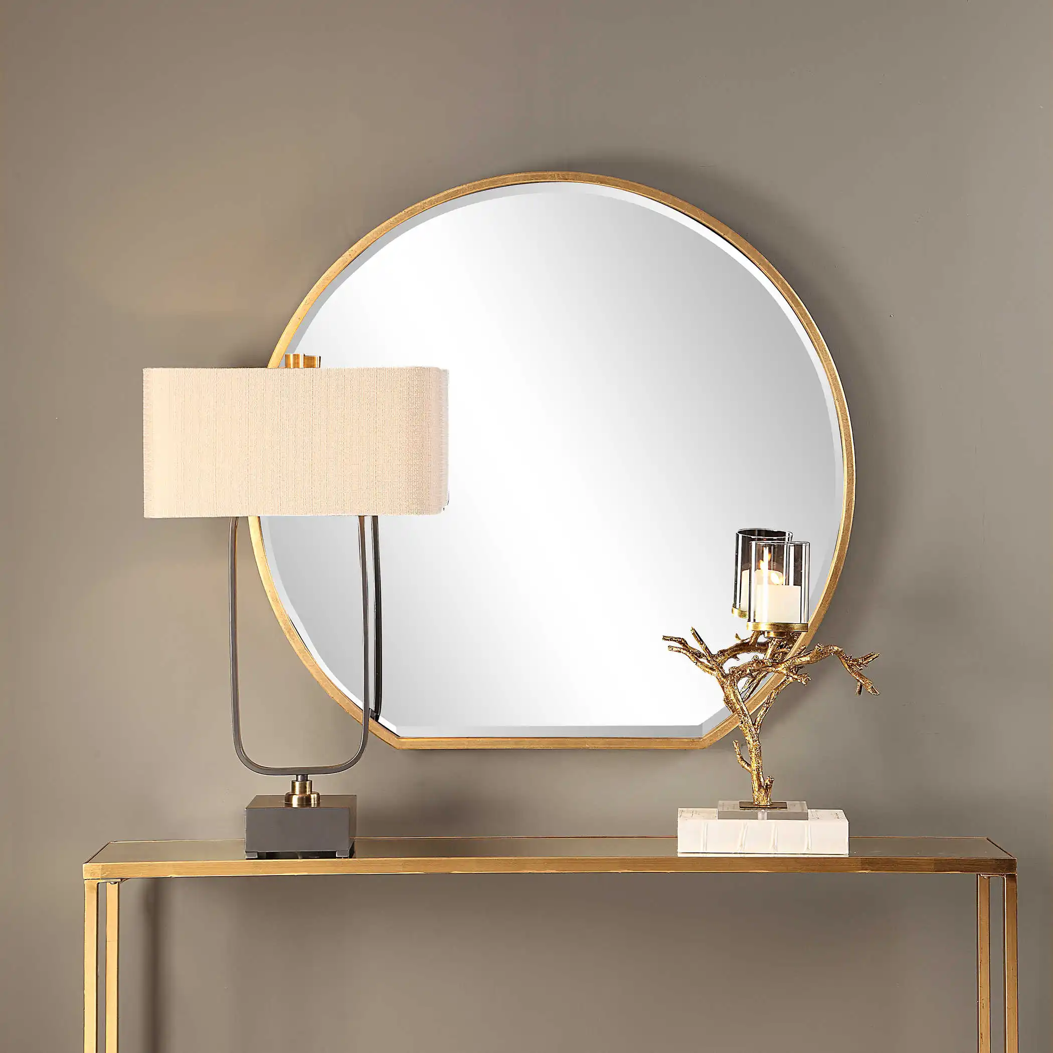 New Products 2023 Makeup Mirror Half- Round Gold Brushed Framed Metal Frame  Bathroom Home Decor Wall Mirror Bath Mirrors