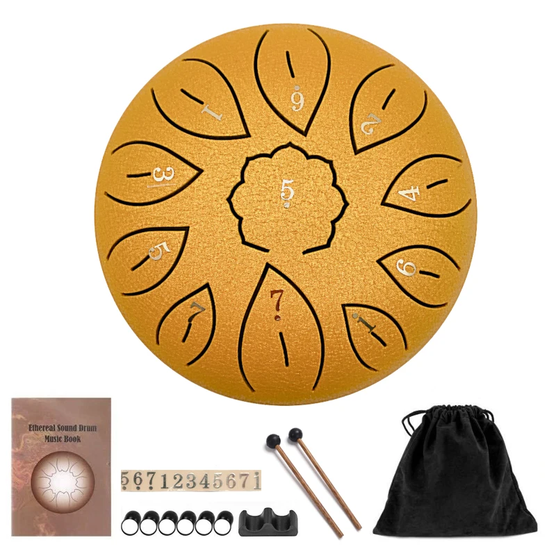 
Tongue Drum 6 Inch Steel Tongue Drum Set 11 Tune Hand Pan Drum Pad Tank Sticks Carrying Bag Percussion Instruments Accessories 