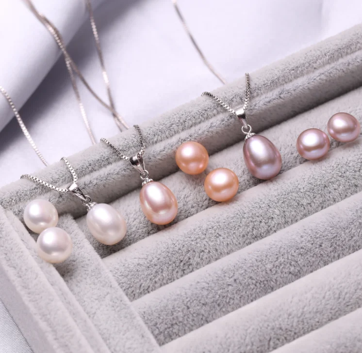 fresh water real natural pearl necklace and earring jewellery set cultured freshwater pearl jewelry sets in 925 sterling silver