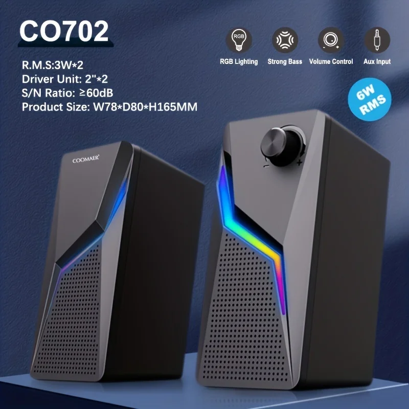 Rgb Desktop Speakers 2.0ch Stereo Pc Computer Gaming USB Powered RGB Wired 2.0 Stereo Gaming PC Speaker