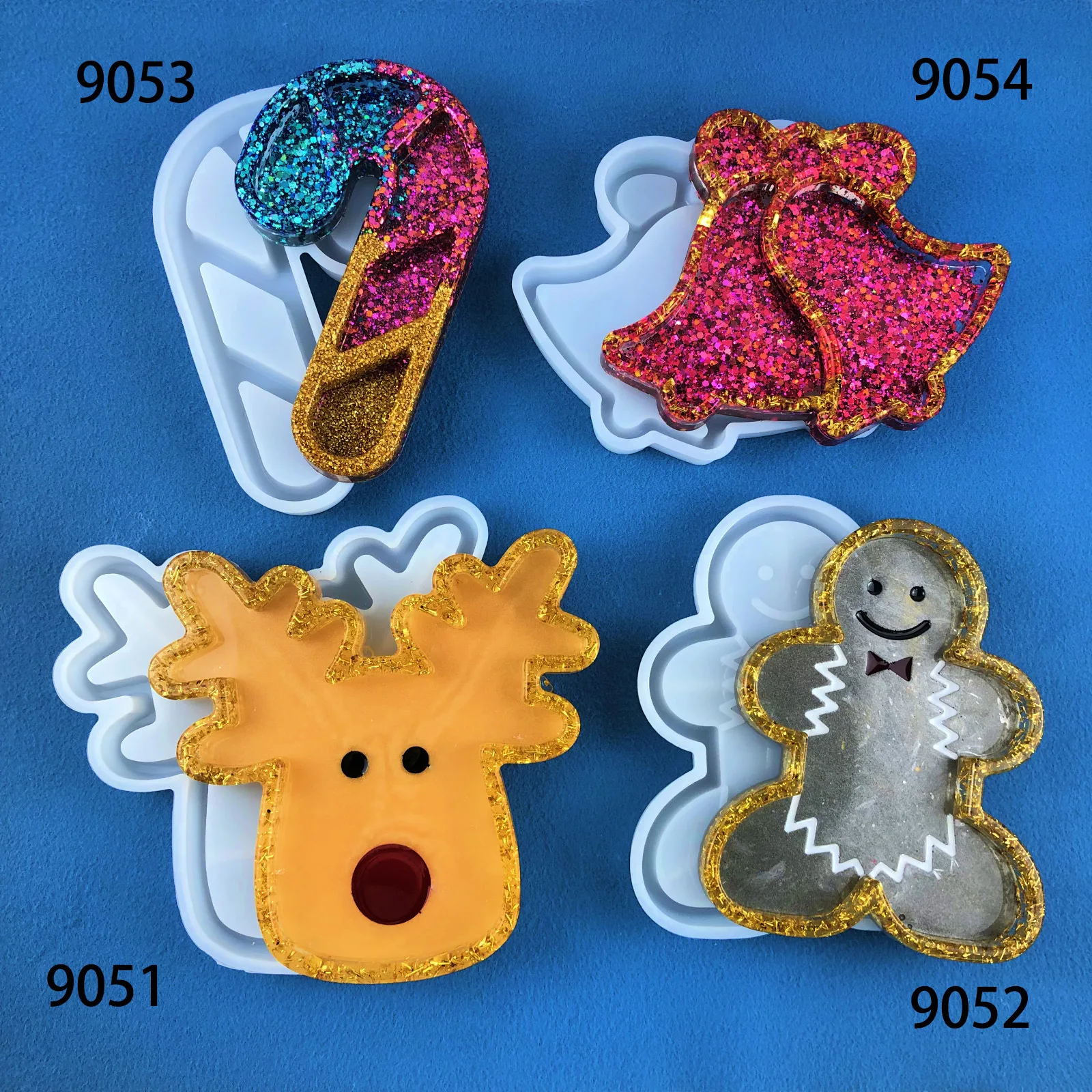 DIY Silicone Mold Epoxy Resin Gypsum Plaster Christmas Decoration Tray/Plate Gingerbread, Crutch, Bell Tray Mold BPA Free