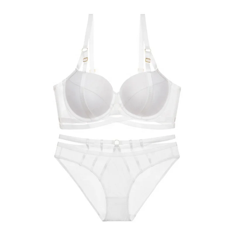 4206 Ladies hollow lace sexy bra and panty set large size B C D E cup underwear transparent ladies Bra & Brief Sets