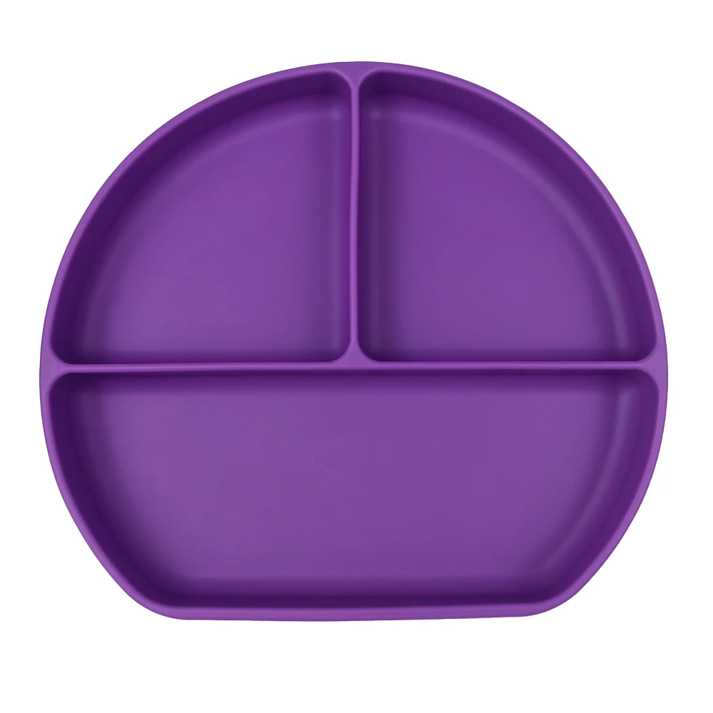 Baby to Toddler Silicone Suction Plate Divided Baby Led Weaning Plate Fits Most High Chair Trays Silicone Baby Plate Grape Color