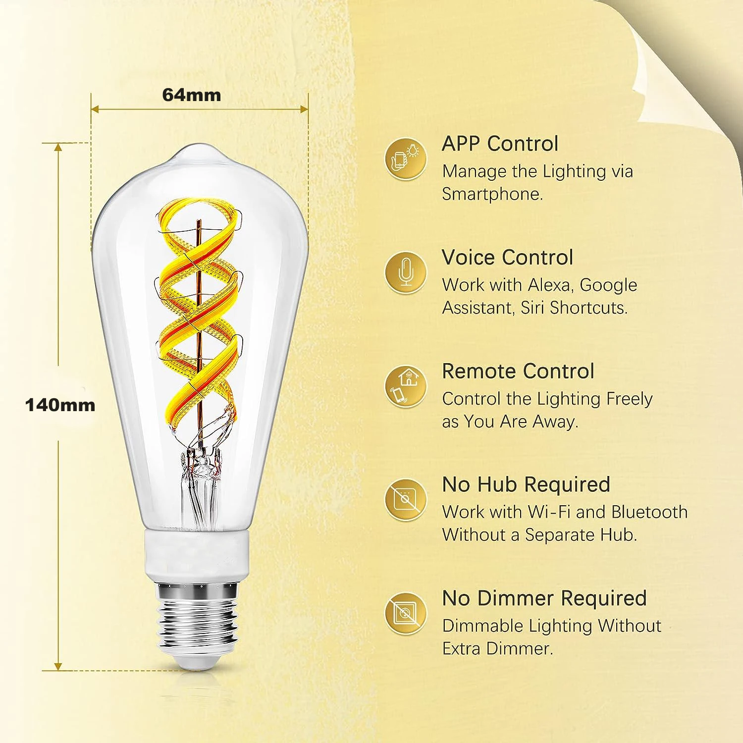 ST64 Antique Vintage Led Edison bulbs 2.4GHz No Hub Required App Control Dimmable Decoration Dim RGBW LED Filament Smart Bulb