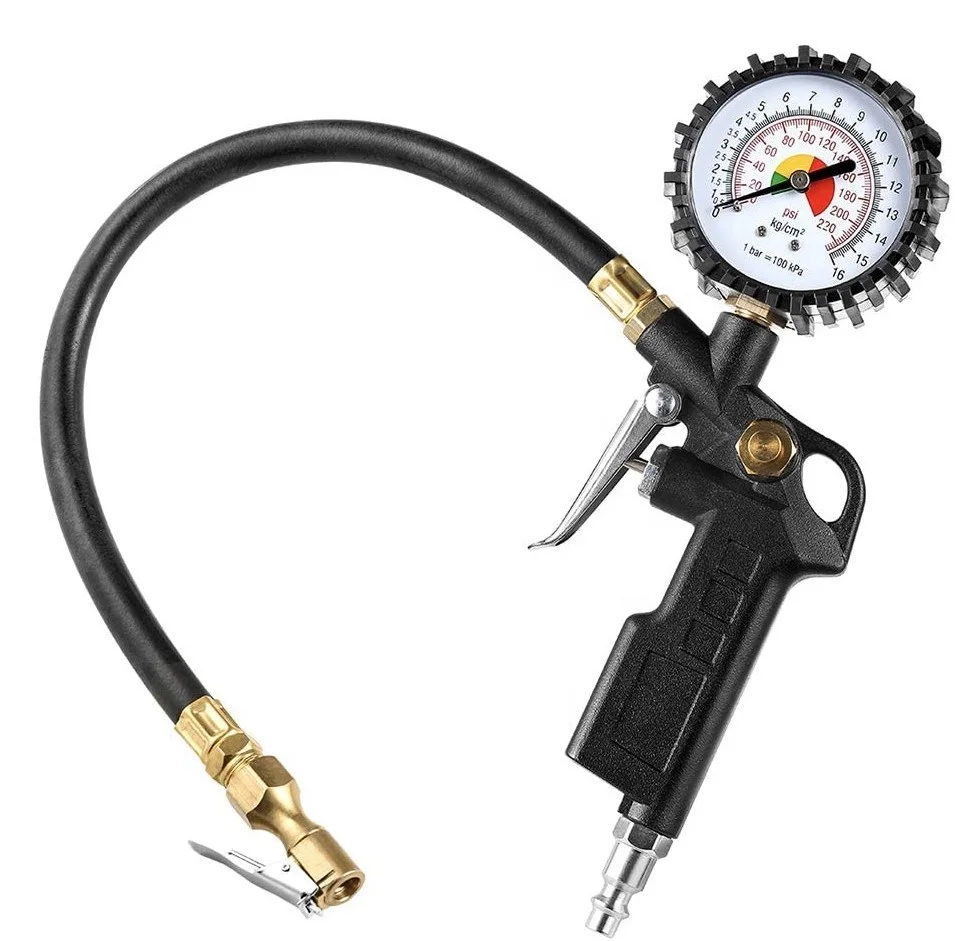 Манометр для шин, измеритель давления в шинах с двумя головками и резиновым шлангом, 2-1/2 дюйма