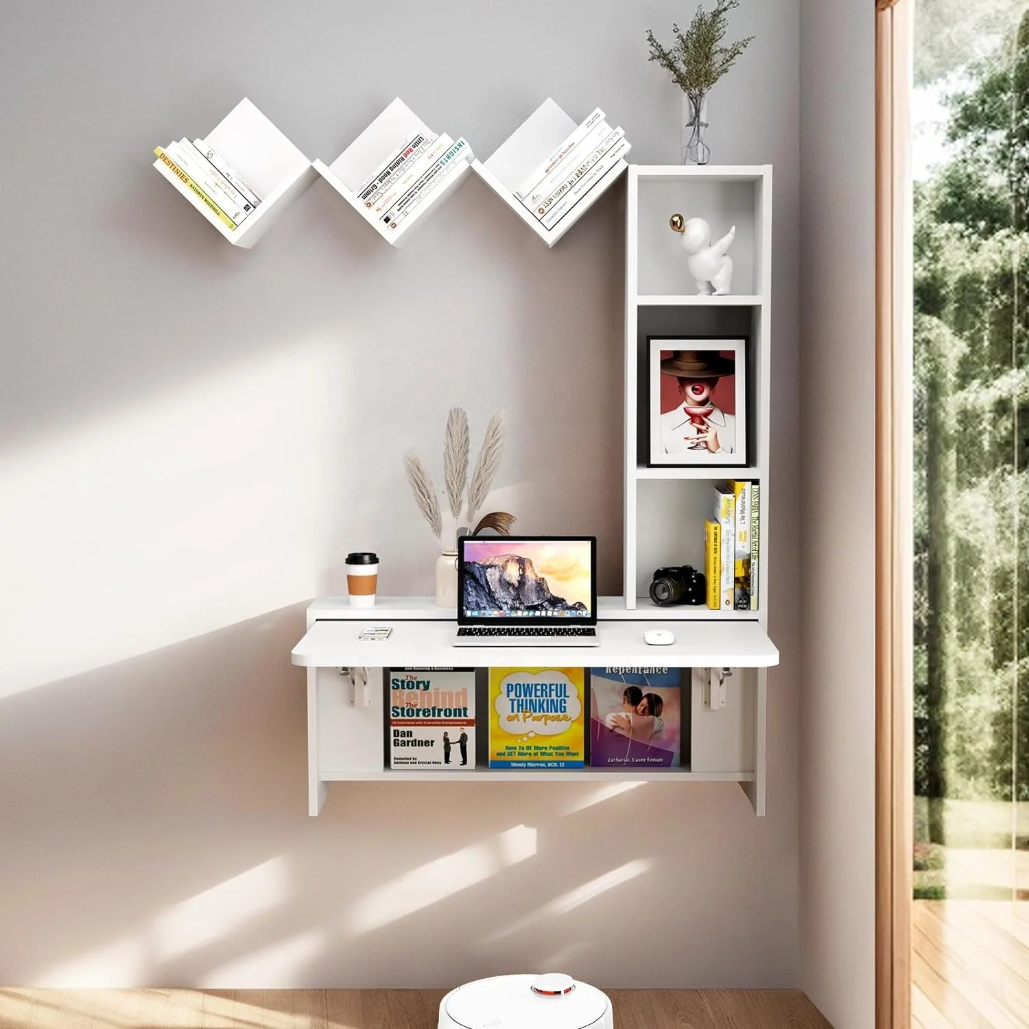 Multi-Functional Moveable Wooden Folding Wall-Mounted Office Desk Space-Saving Floating Laptop Computer Modern Rustic Home