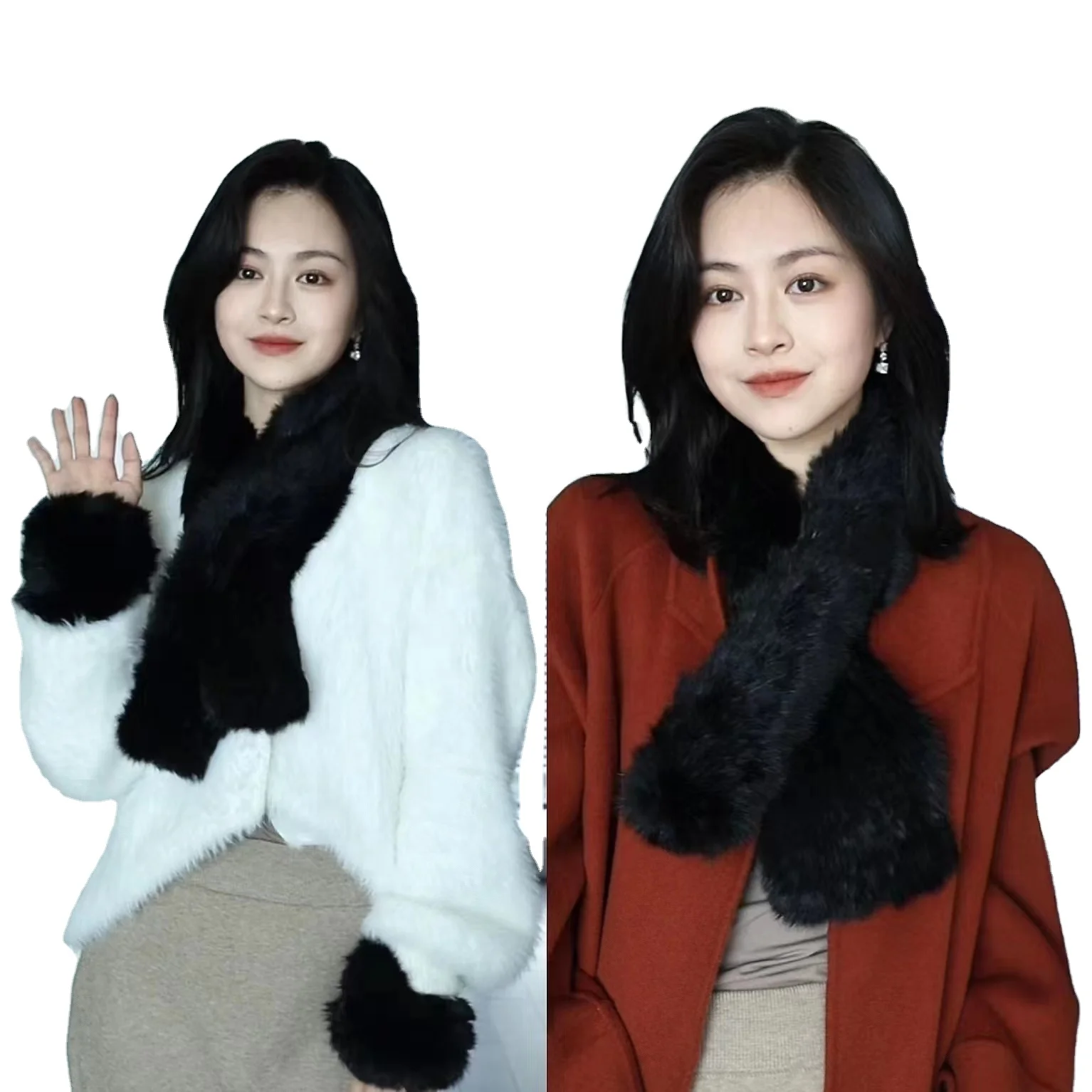 IC-KSR Fur Winter Custom Rabbit Fur Autumn Winter season Hot Selling scarfs for women stylish