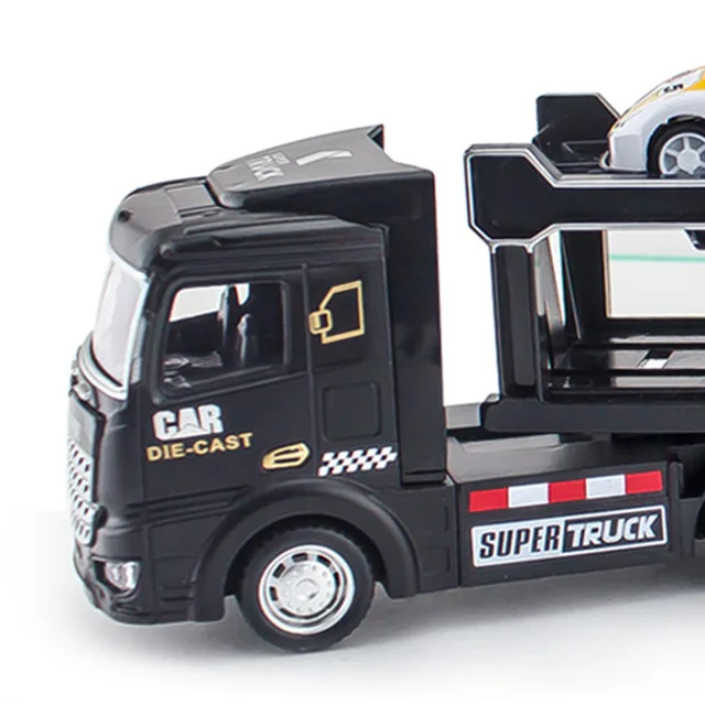 Die Cast Metal Pull Back Transport Toy Car Carrier Truck 1:48 Scale Double-decker Trailer With 3 Pcs Mini Toy Cars