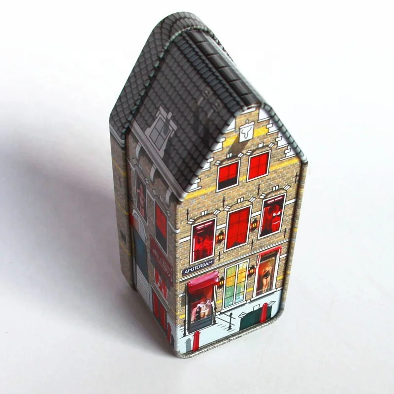 
 Полноцветная жестяная коробка в форме домика для печати, металлическая подарочная упаковка, жестяная банка, Рождественская жестяная коробка для конфет  