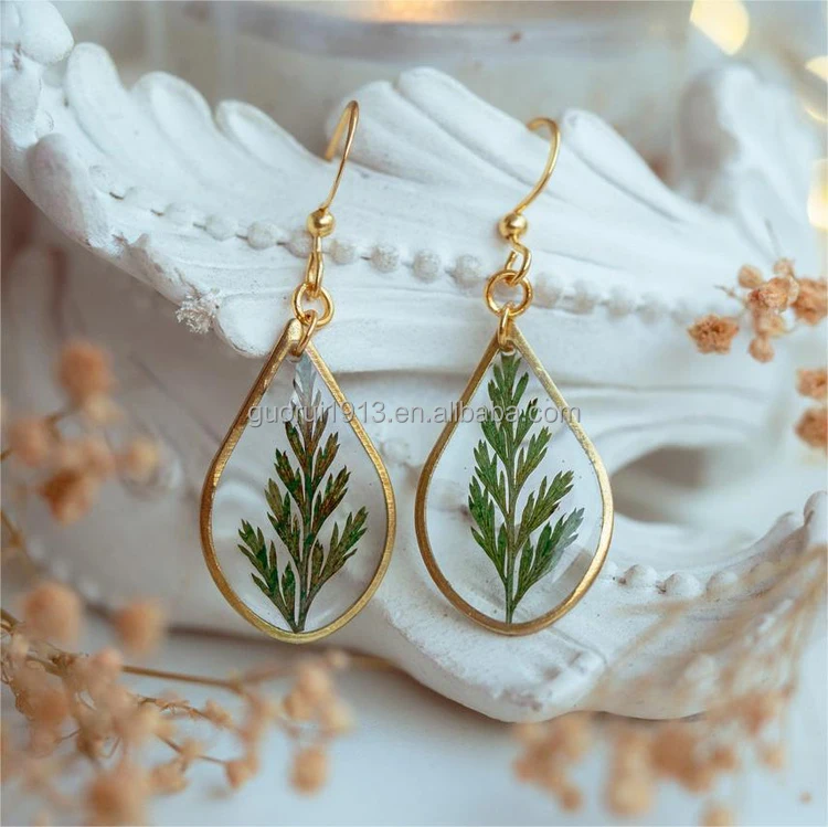 Korea Ins Style Resin Earrings Dried Flower Plant Stud Earrings Handmade Transparent Jewelry Wholesale Gift