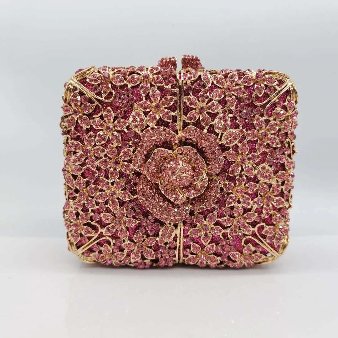 New Product Arrive 3d Flower Crystal Clutch High-End Diamond Wedding Party Rhinestone Purse Evening Bag