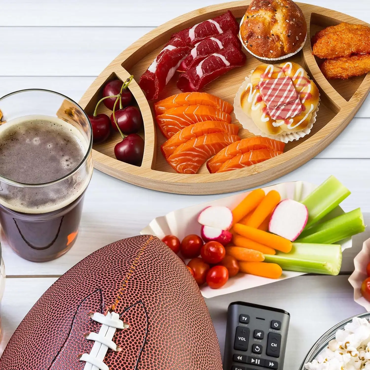Large Football Serving Trays Bamboo Football Platters Shaped Football Plates Chip Dip Serving Dish Reusable Party Serving Plate