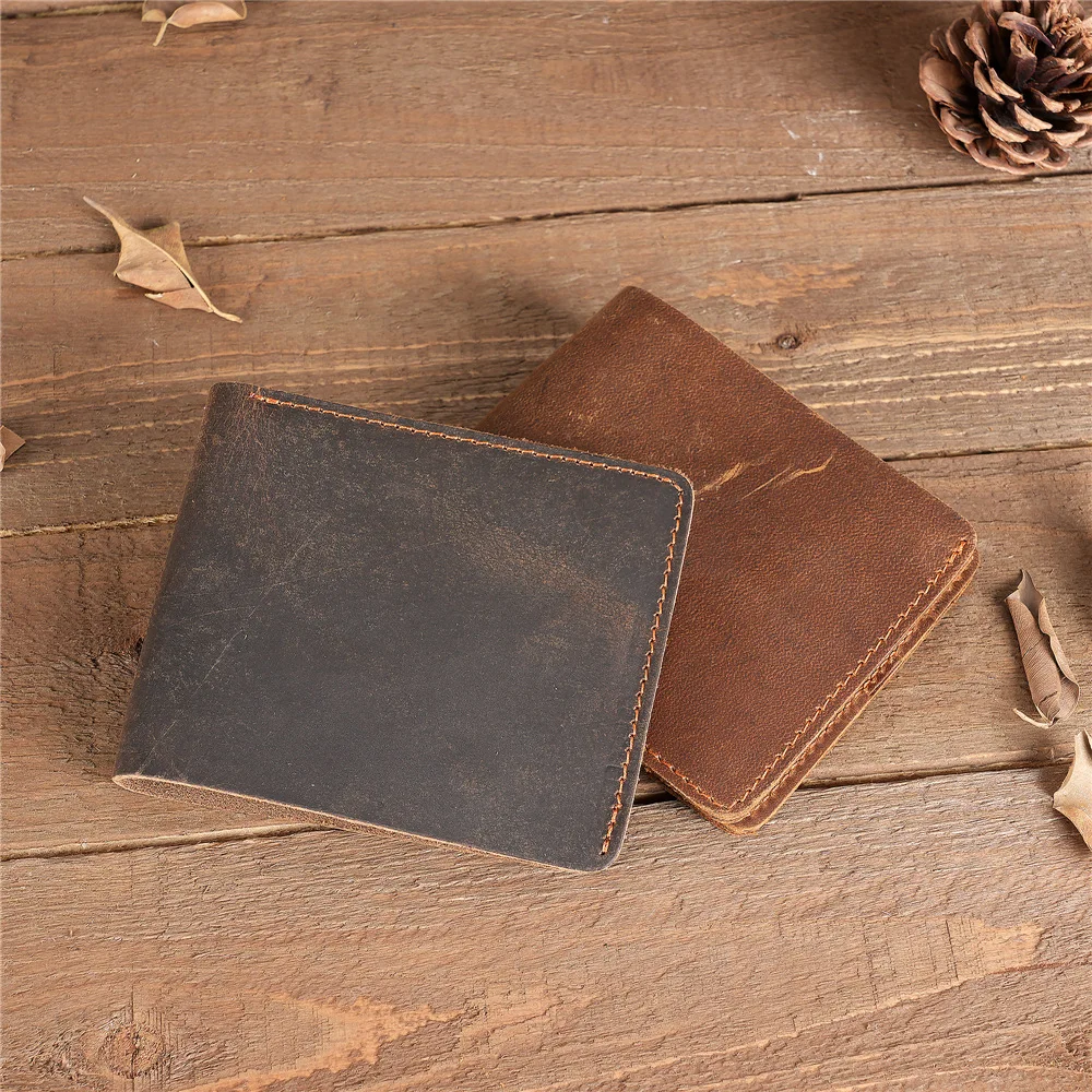 Bifold Vintage Men Crazy Horse Genuine Leather Cow Leather Credit Cards Holder Wallet