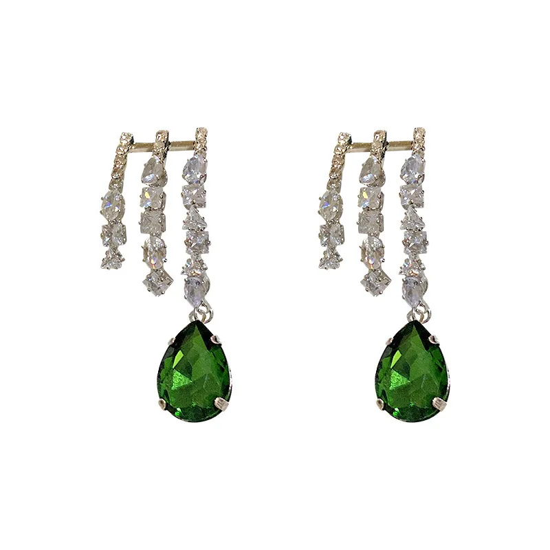  Jewelry 925 silver needle grandmother green water drop earrings geometric simplicity ornaments temperament design