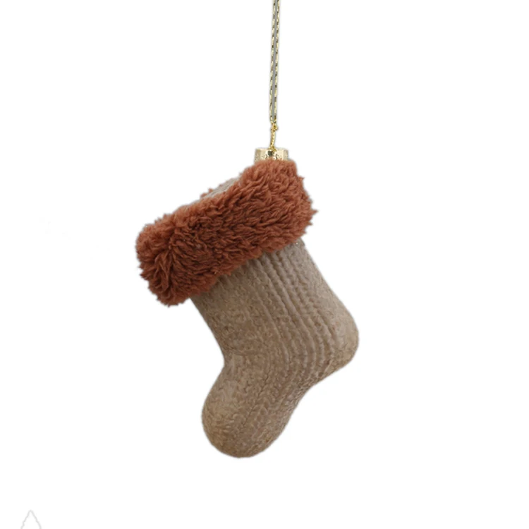 Hot sell brown glass socks crafts hanging for christmas decoration