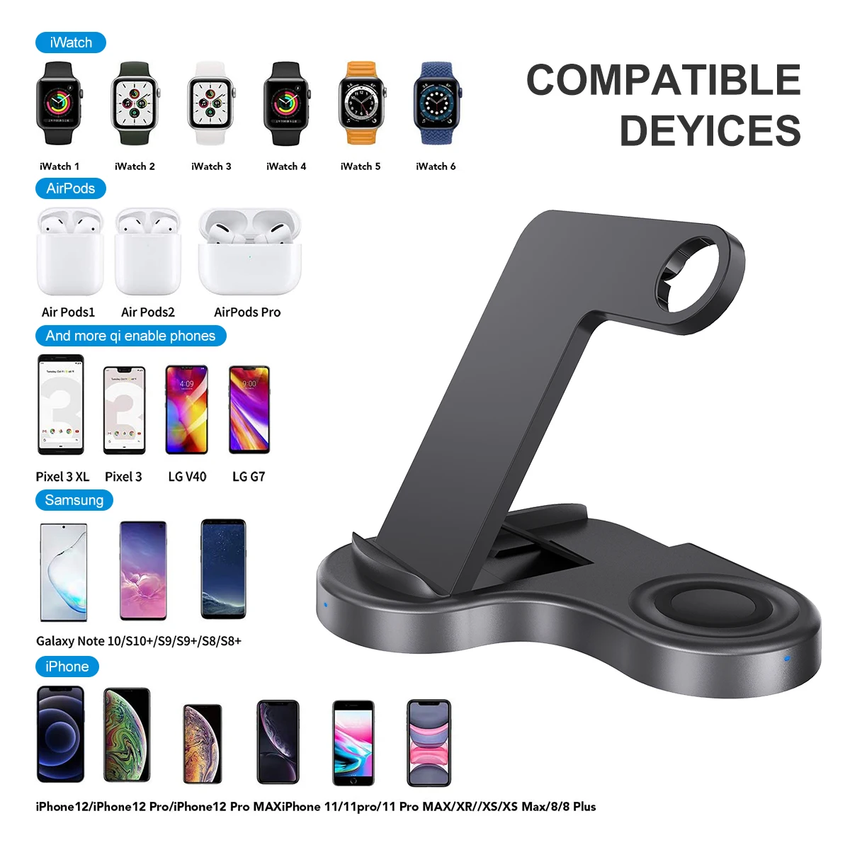 2022 Popular Black 15W 10W 7.5W 5W  GRAY Foldable wireless phone charger  3 in 1 wireless charger for Phone Watch Earphone