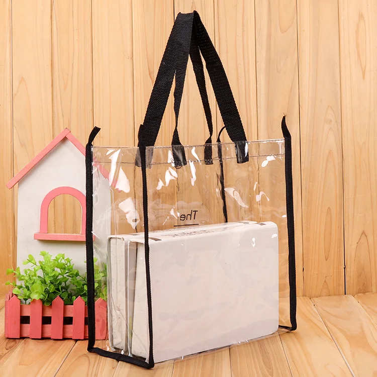 New pvc transparent plastic hand shopping bag shoulder handbag tote bags for woman plastic transparent designs logo