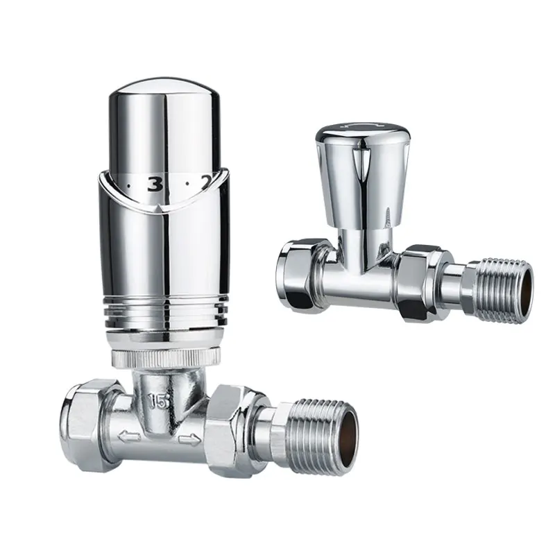 Pre-set forged brass trv valve radiator straight chrome