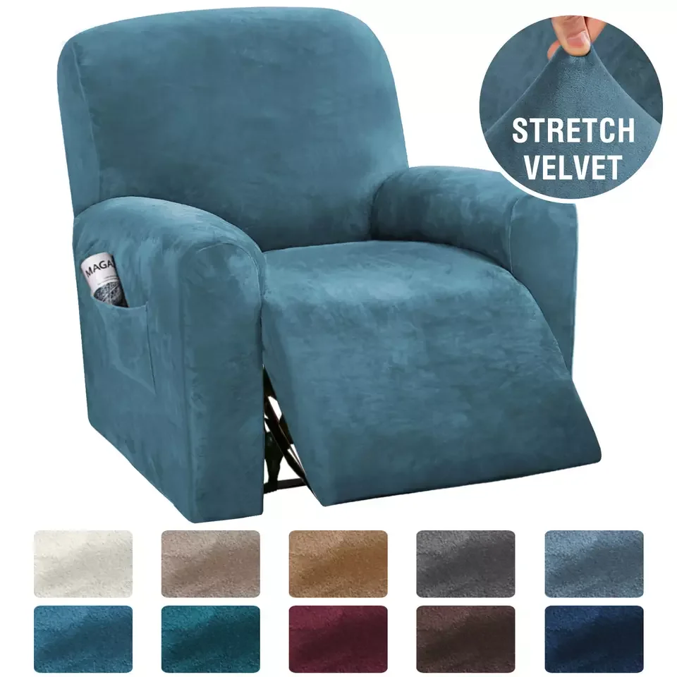 High quality spandex  single  velvet recliner home burgundy sofa cover with stretch recliner sofa cover set