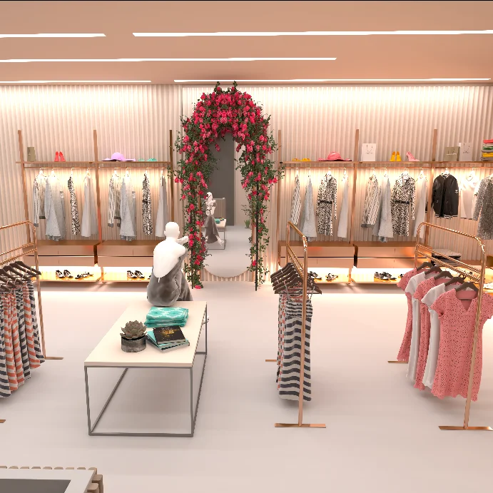 CIRI Custom Factory Luxury Boutique Garments Display Rack Store Interior Decoration Cloth Shop Metal Furniture Design