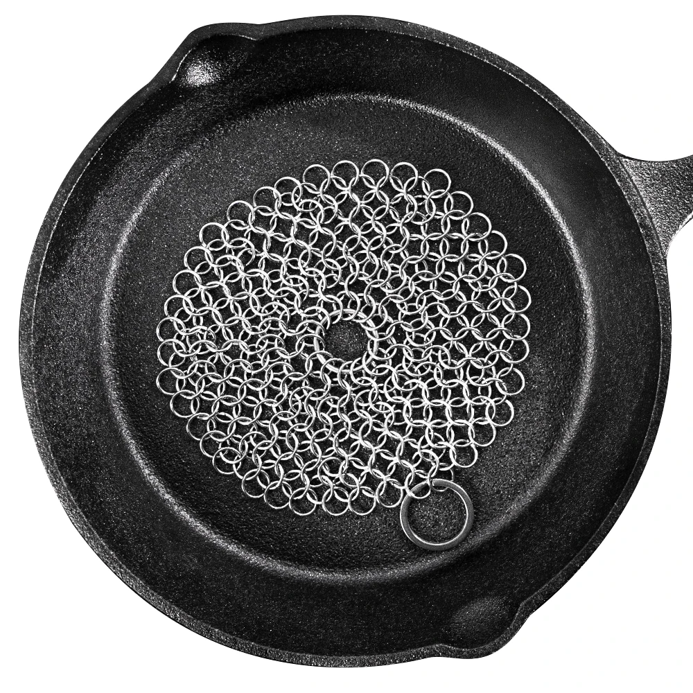 Stainless Steel Cast Iron Skillet Cleaner Chainmail Cleaning Scrubber with Hanging Ring for Cast Iron Pan