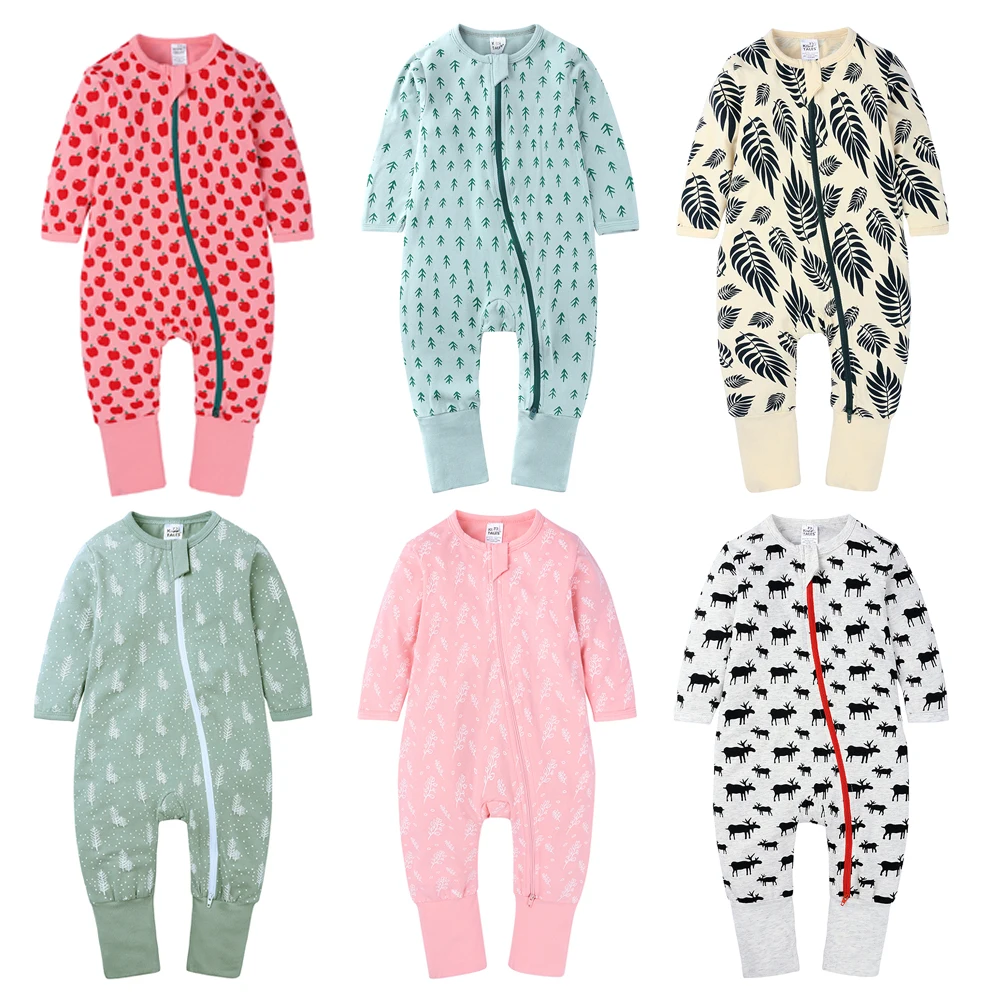 
Wholesale New Born Baby Clothes Soft Cotton Romper Spring Autumn Double Zipper Baby Rompers 