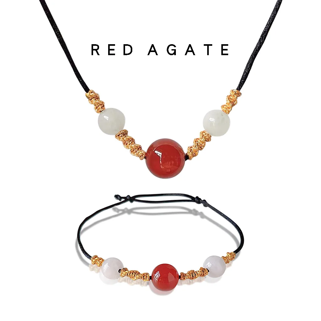 Red Agate Braid Bracelet Lucky Agate Braided Friendship Bracelet Rope Necklace
