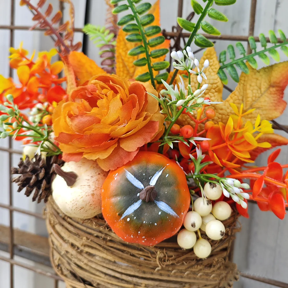 Harvest Festival Autumn pumpkin flower basket emulates maple leaf Thanksgiving decoration
