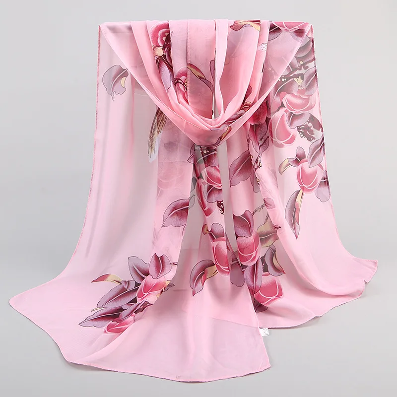 
Women Chiffon Scarf Long Soft Beach Shawl High Quality Floral Print Wraps Female Scarves And Stoles 47*155cm 