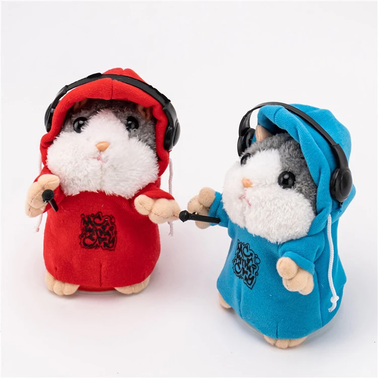 Cute talking hamster plush toy with hat and cloth recording toys
