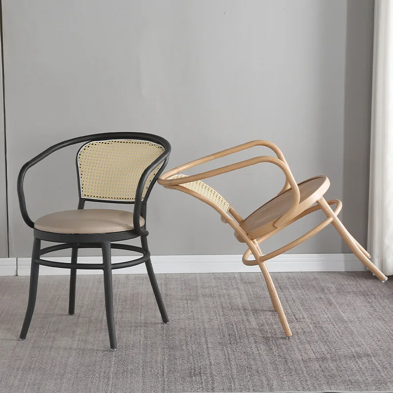 American vintage home chairs Wrought iron chairs with armrests Hotel Cafe Restaurant rattan dining chairs