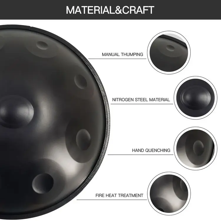 Handpan 9 notes 22inch Diameter 440Hz HANDPAN Stainless Steel Material black Color 9 Note/10 Note D Minor 56cm Diameter Standard
