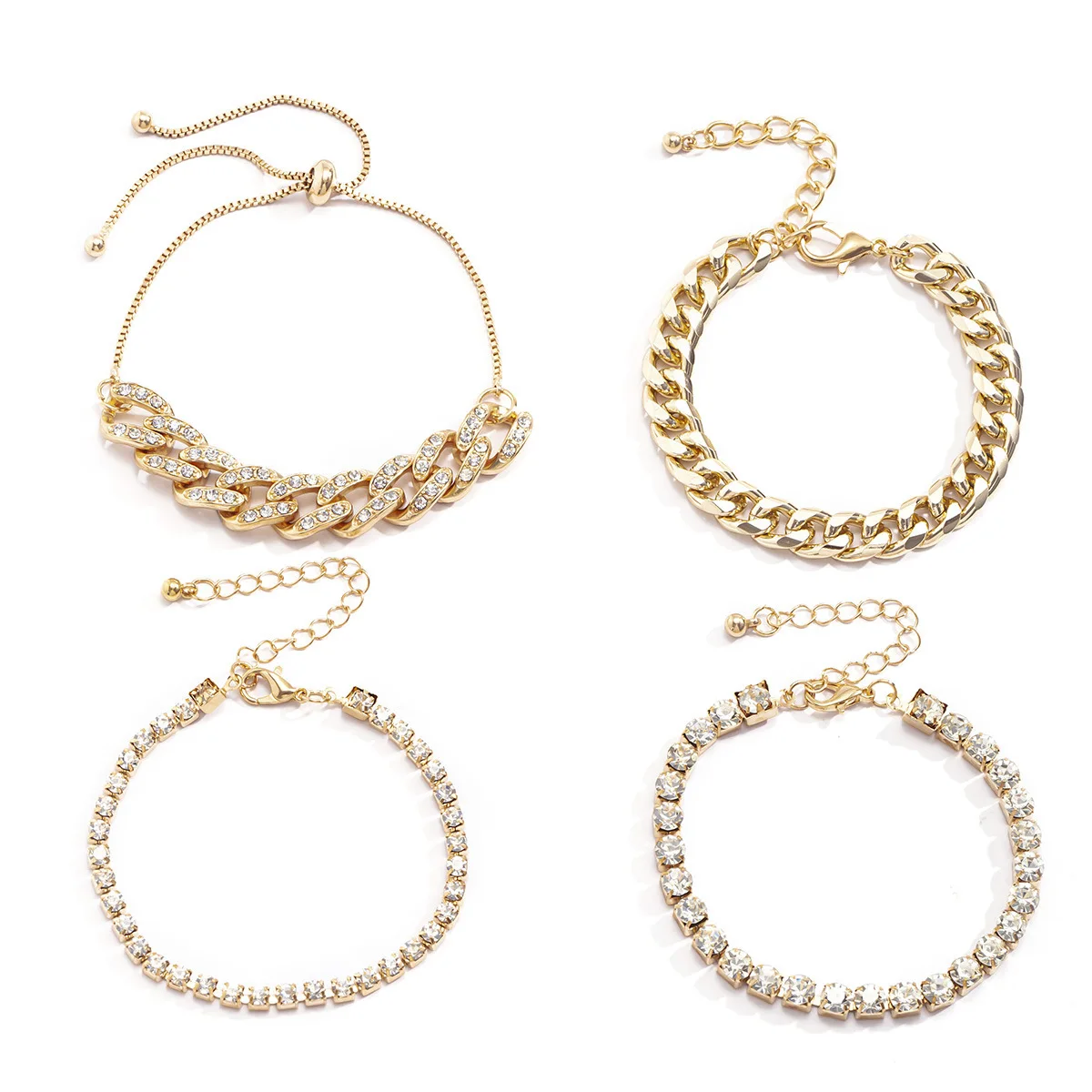  Purui 4pcs Punk Curb Cuban Chain Bracelets Set for Women Miami Boho Thick Gold Color Charm Bangles Fashion