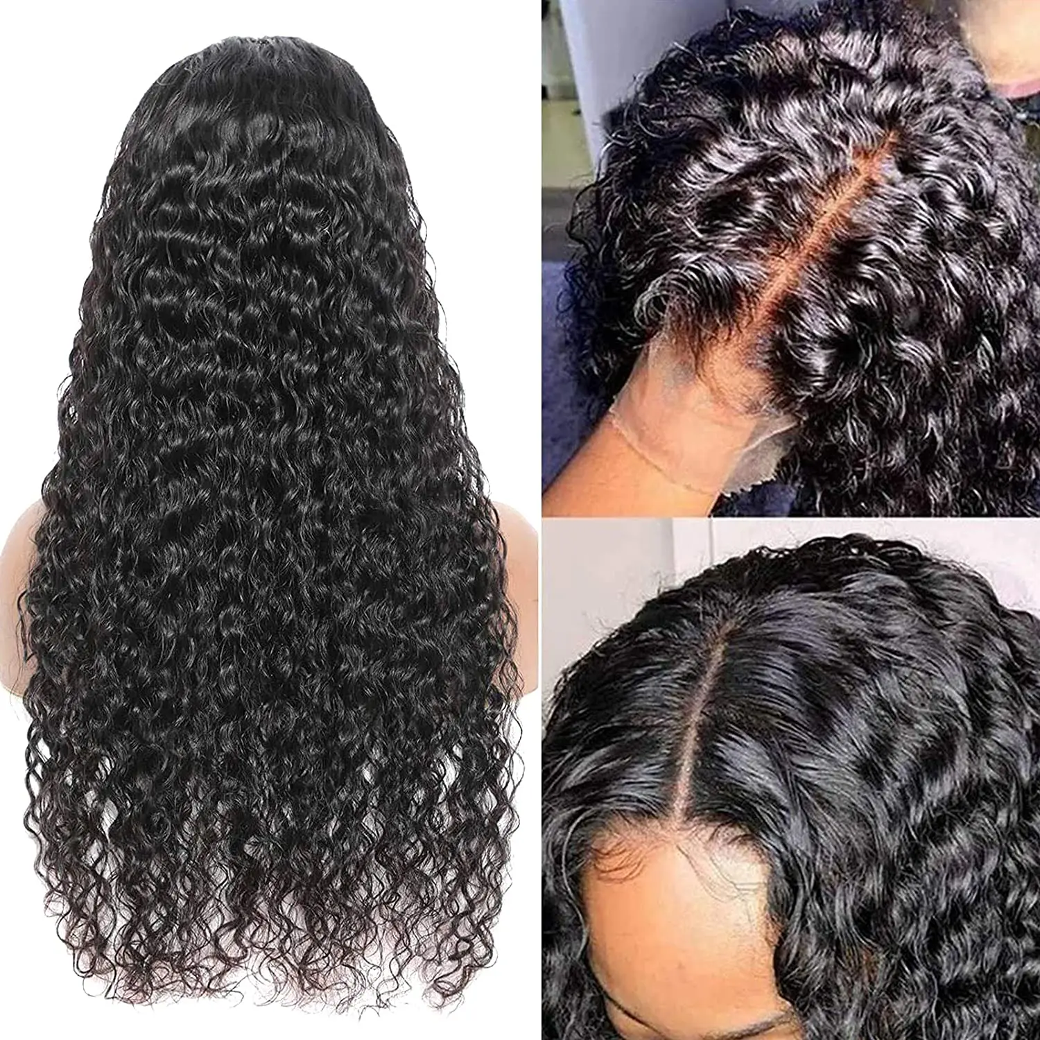 Full Virgin deep wave lace front wig Lace Closure Human Hair Wig Braided hair