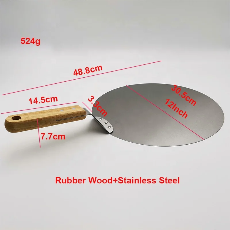 3 In 1 Stainless Steel Pizza Cutter Server Metal Pizza Peel Set With Wooden Handle