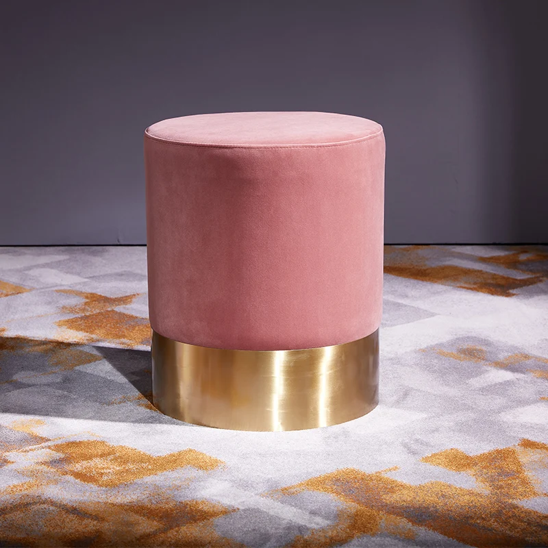 
Home Furniture Golden Metal Base Stool Modern Interior Velvet Pouf Moroccan 