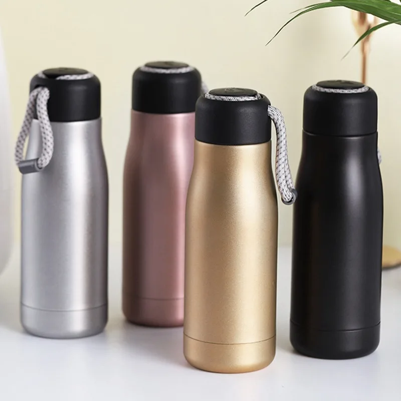 Top Selling Products 304 Stainless Steel Bilayer Custom logo Water Bottle with Screw Cover and Rope
