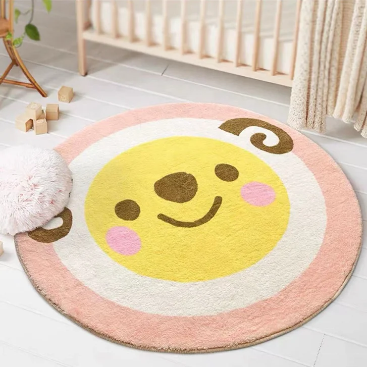 Hot Sales Super Fluffy Comfortable Round Game Rug Animal Cartoon Print Mat for Kids Room